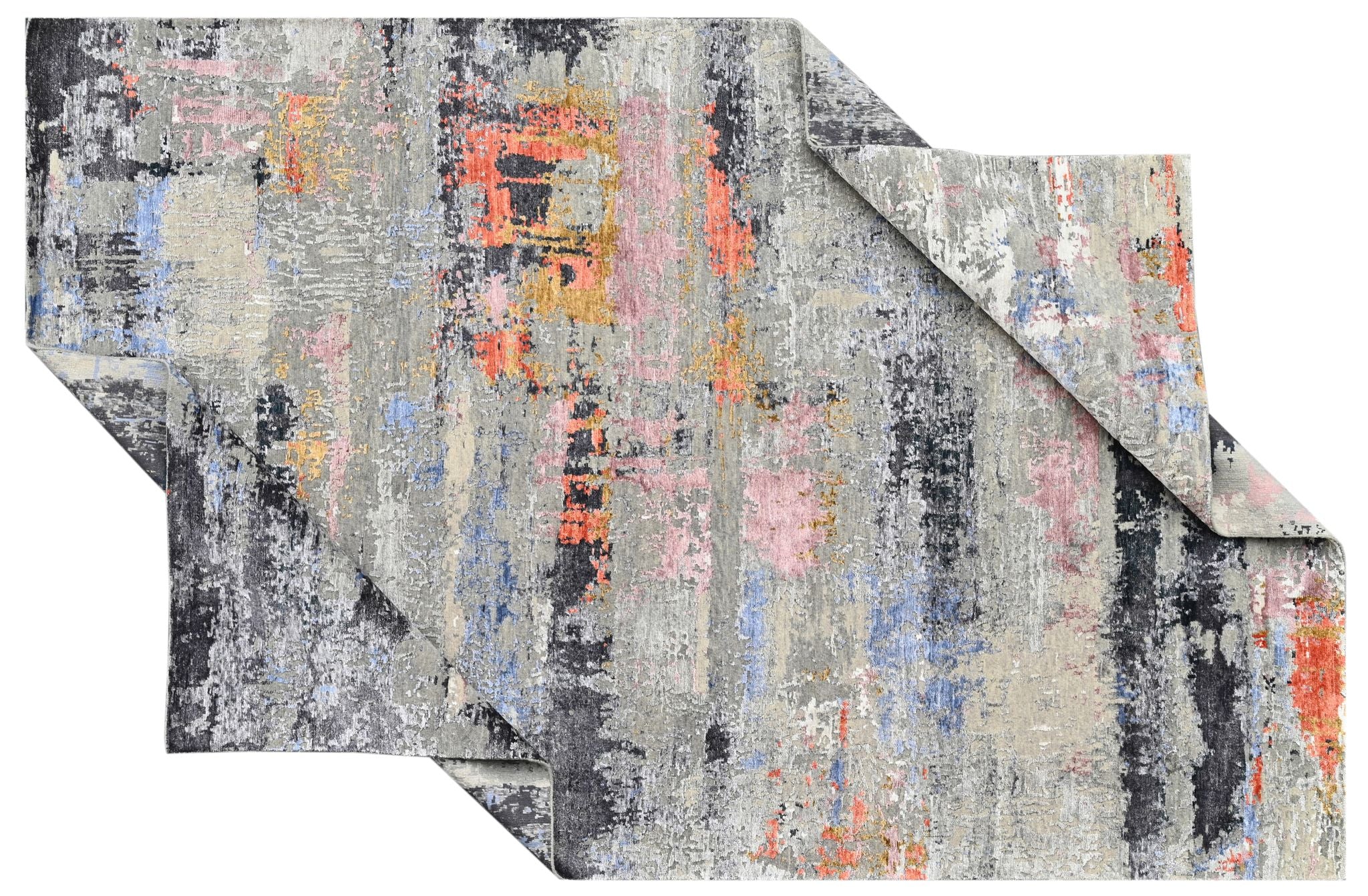 Covor innodat manual din lana, bumbac si matase de bambus, tesatura indo tibetana, Radiance RN-114 WH Multicolor