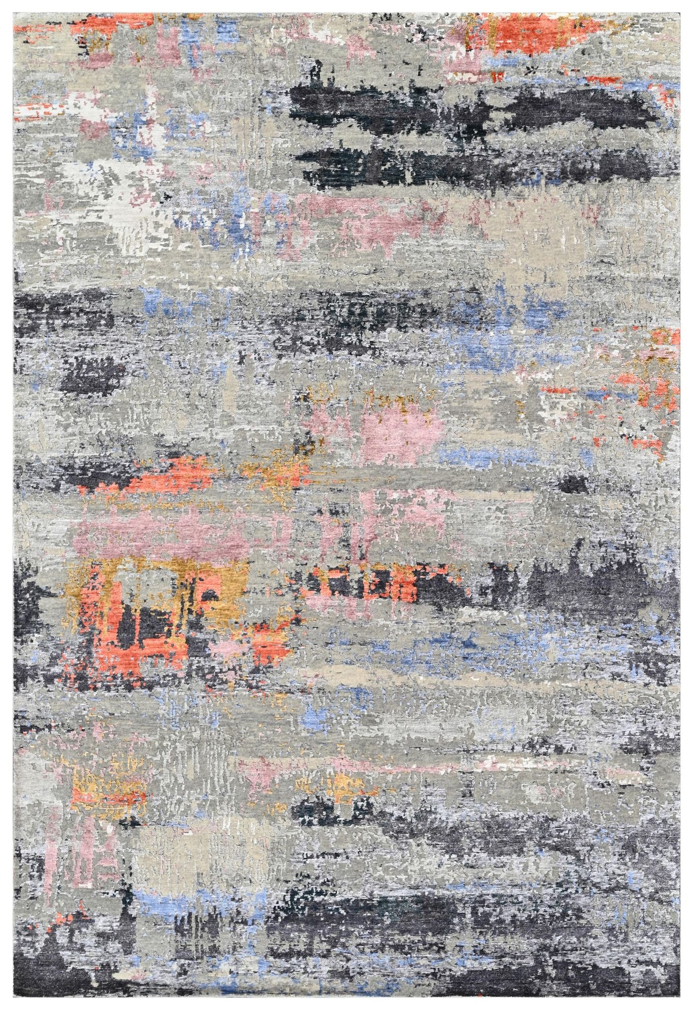 Covor innodat manual din lana, bumbac si matase de bambus, tesatura indo tibetana, Radiance RN-114 WH Multicolor (2)