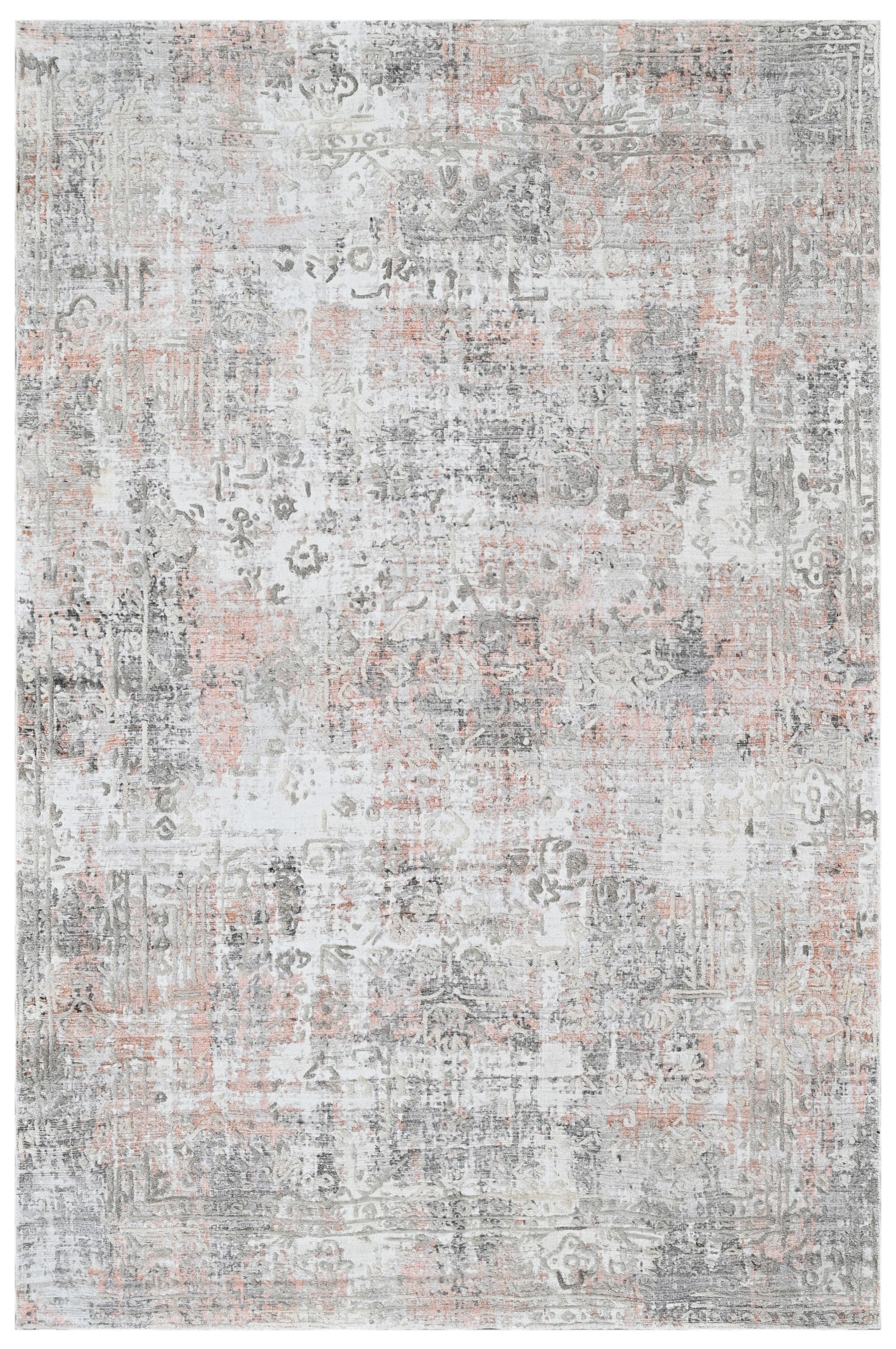 Covor tesut manual din lana, vascoza si bumbac, imprimare manuala, Flow FL-74 Gri / Roz Deschis (2)