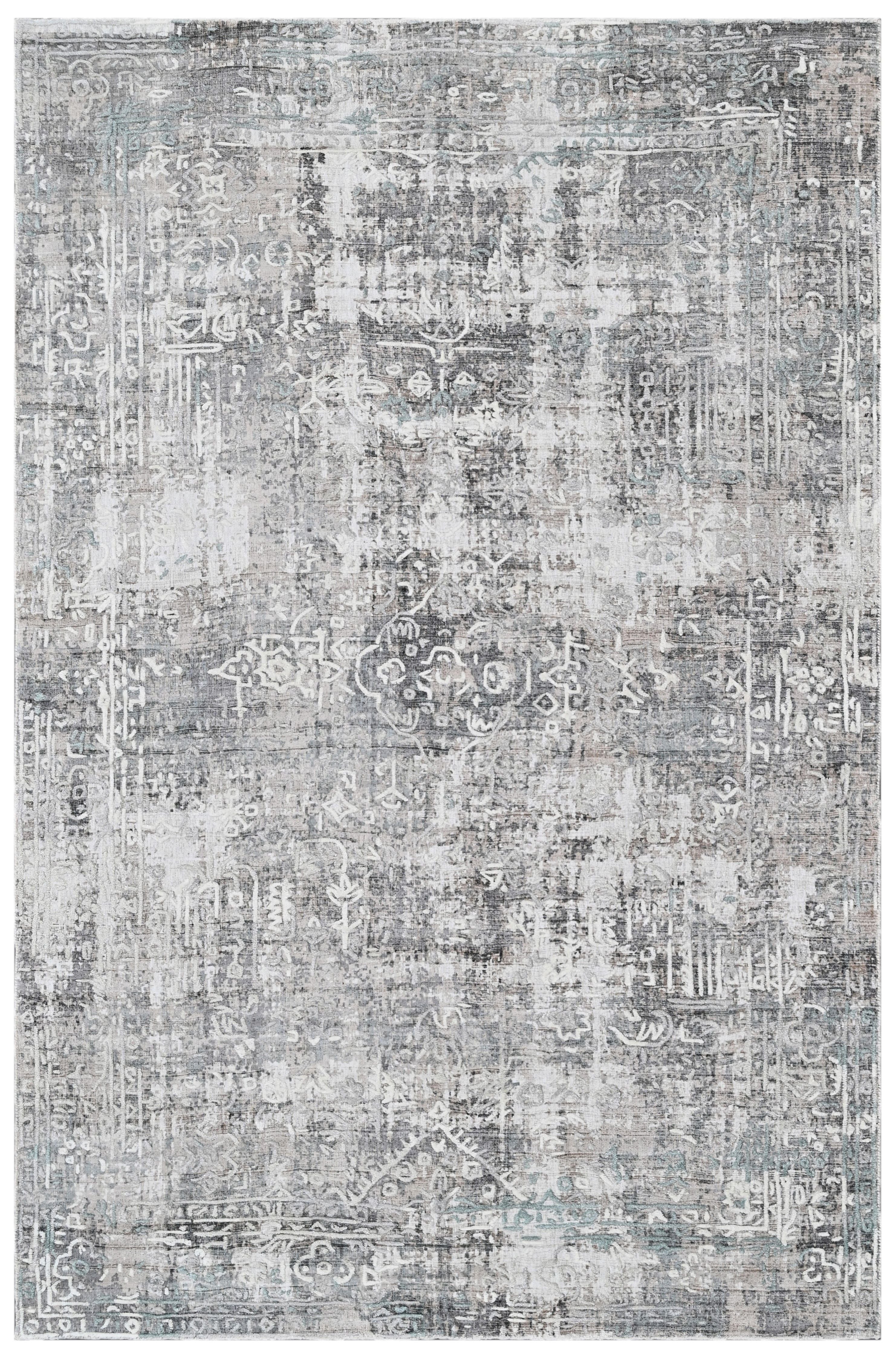 Covor tesut manual din vascoza si bumbac, imprimare manuala, Flow FL-74 Gri / Turcoaz (2)