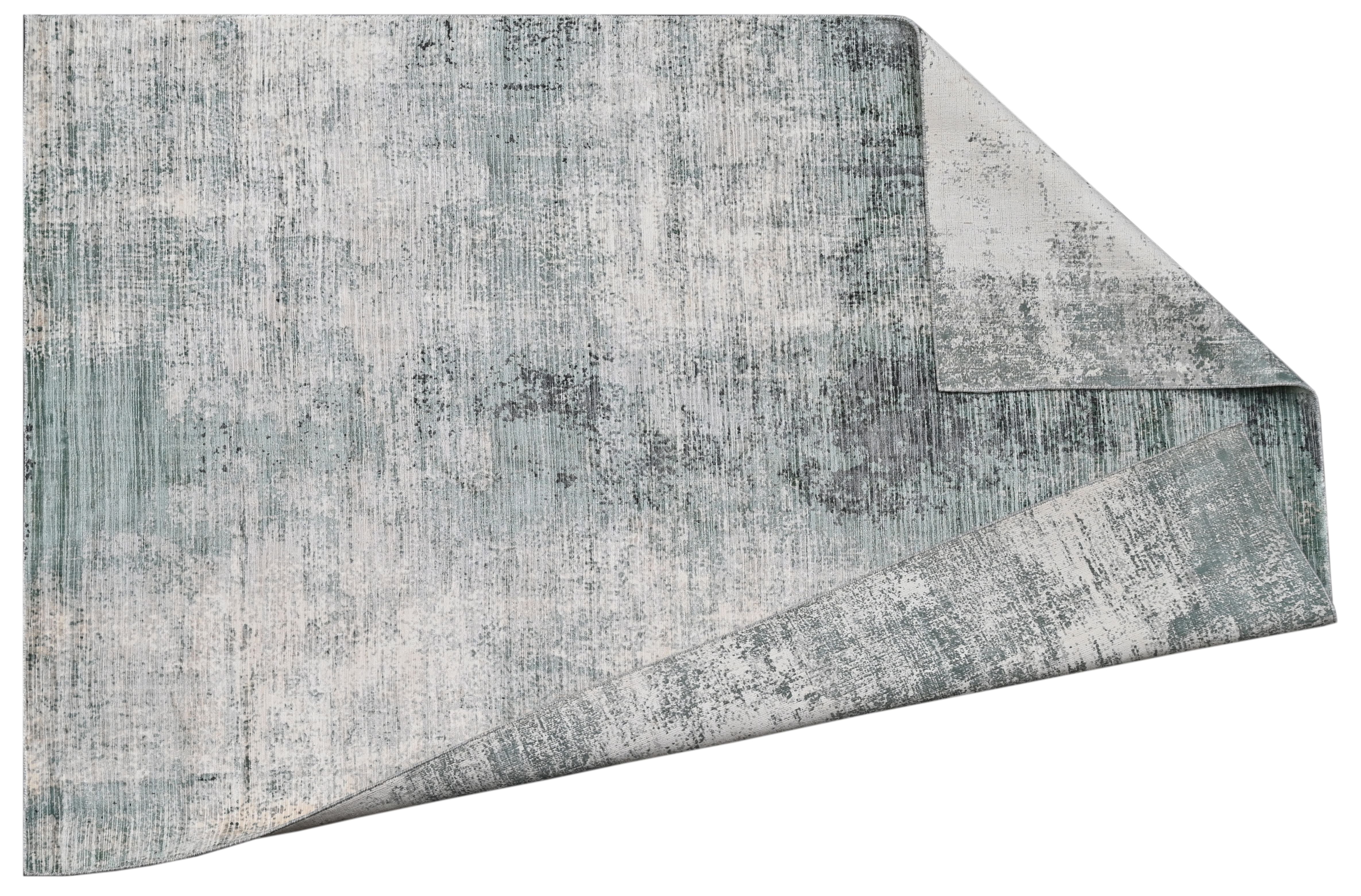 Covor tesut manual din vascoza si bumbac, imprimare manuala, Hazel HZ-104 Turcoaz / Gri Deschis