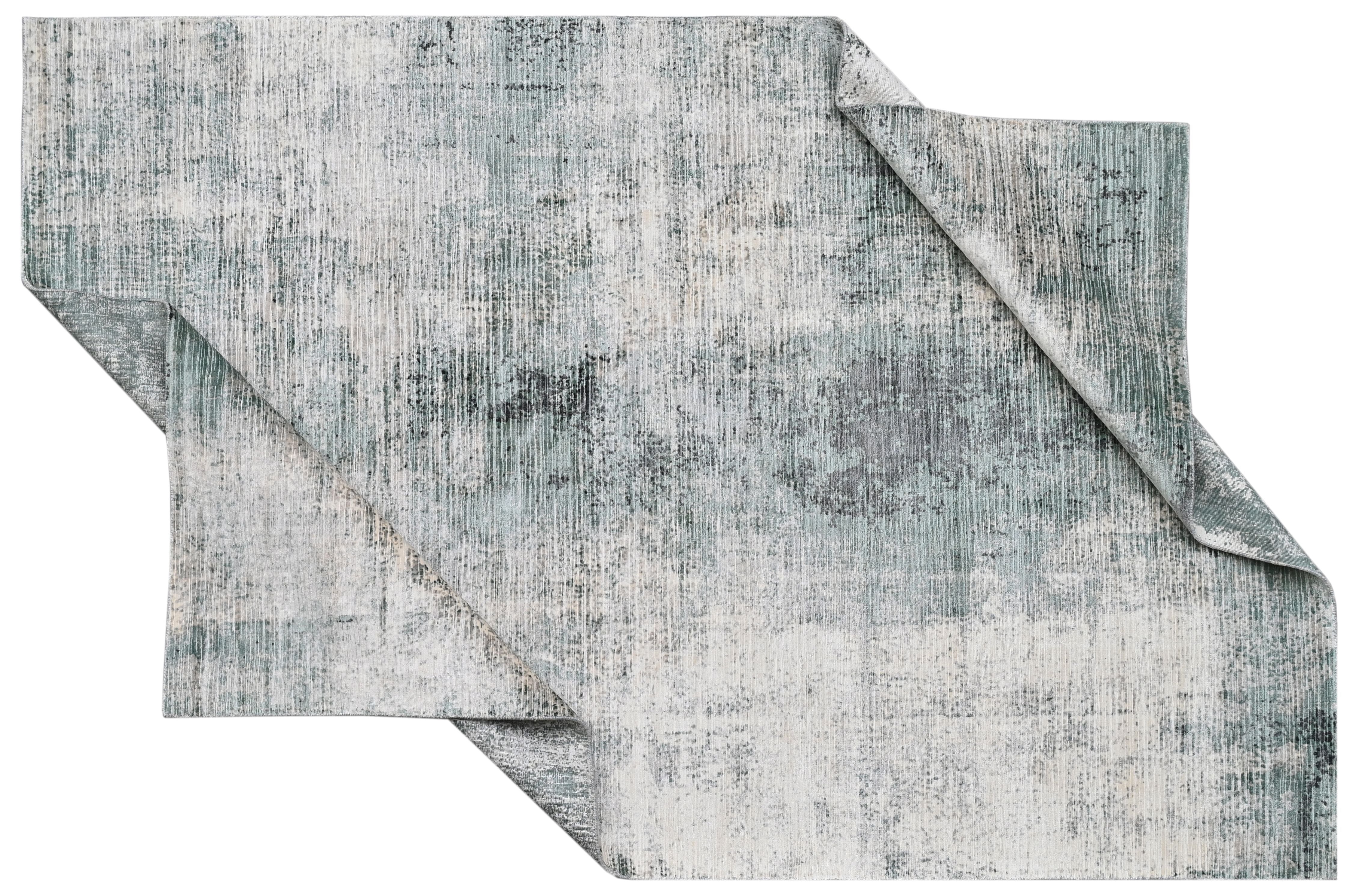 Covor tesut manual din vascoza si bumbac, imprimare manuala, Hazel HZ-104 Turcoaz / Gri Deschis (1)