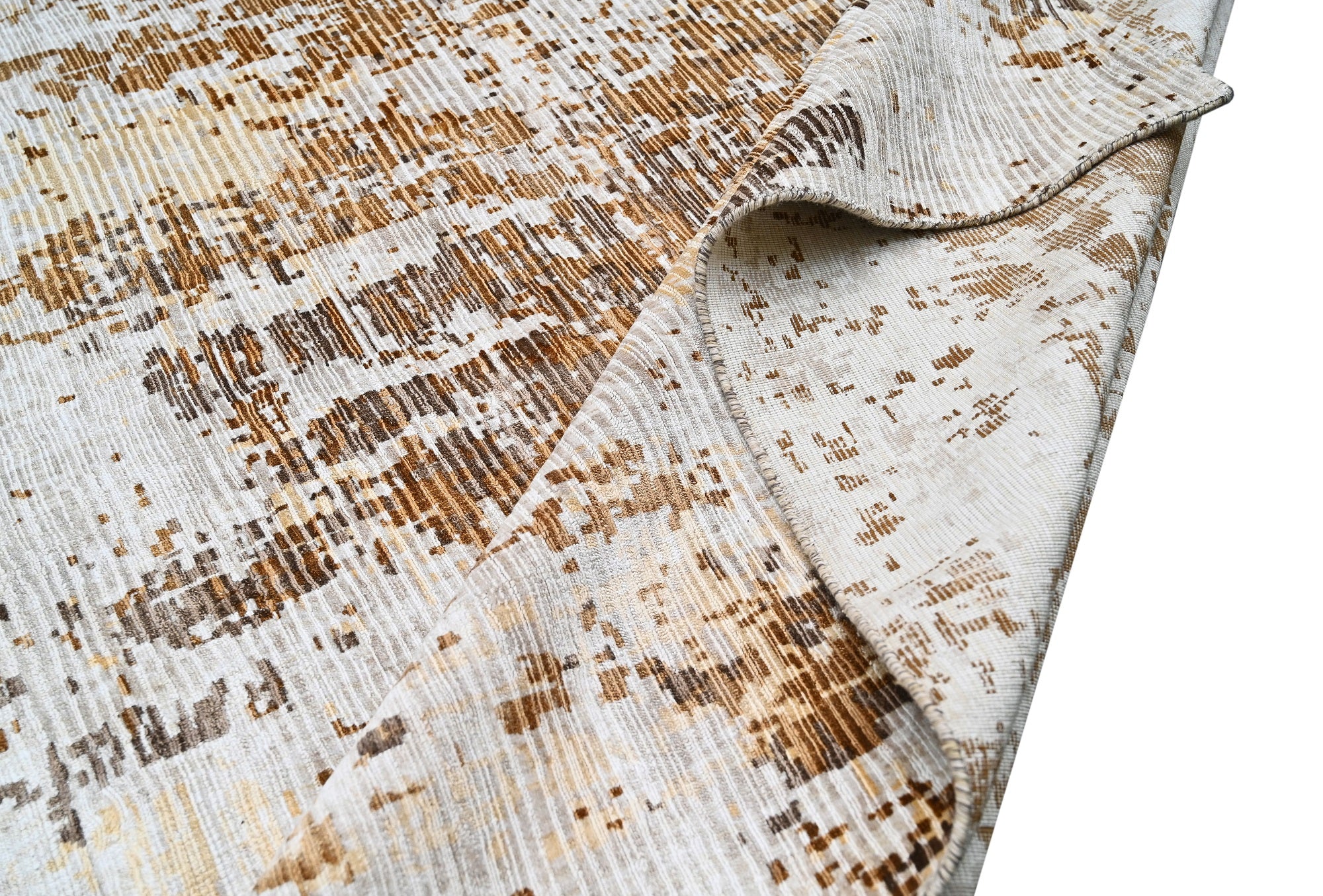 Covor tesut manual din vascoza si bumbac, imprimare manuala, Hazel HZ-105 Bej / Gri