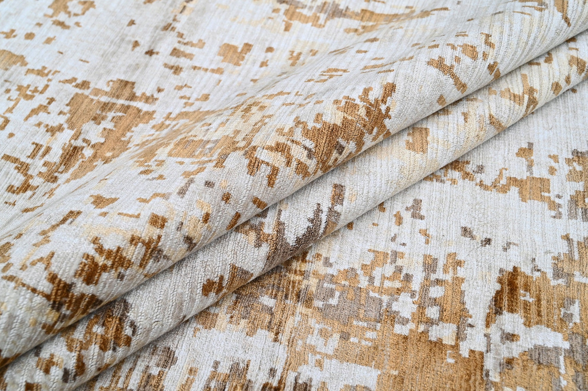 Covor tesut manual din vascoza si bumbac, imprimare manuala, Hazel HZ-105 Bej / Gri (1)