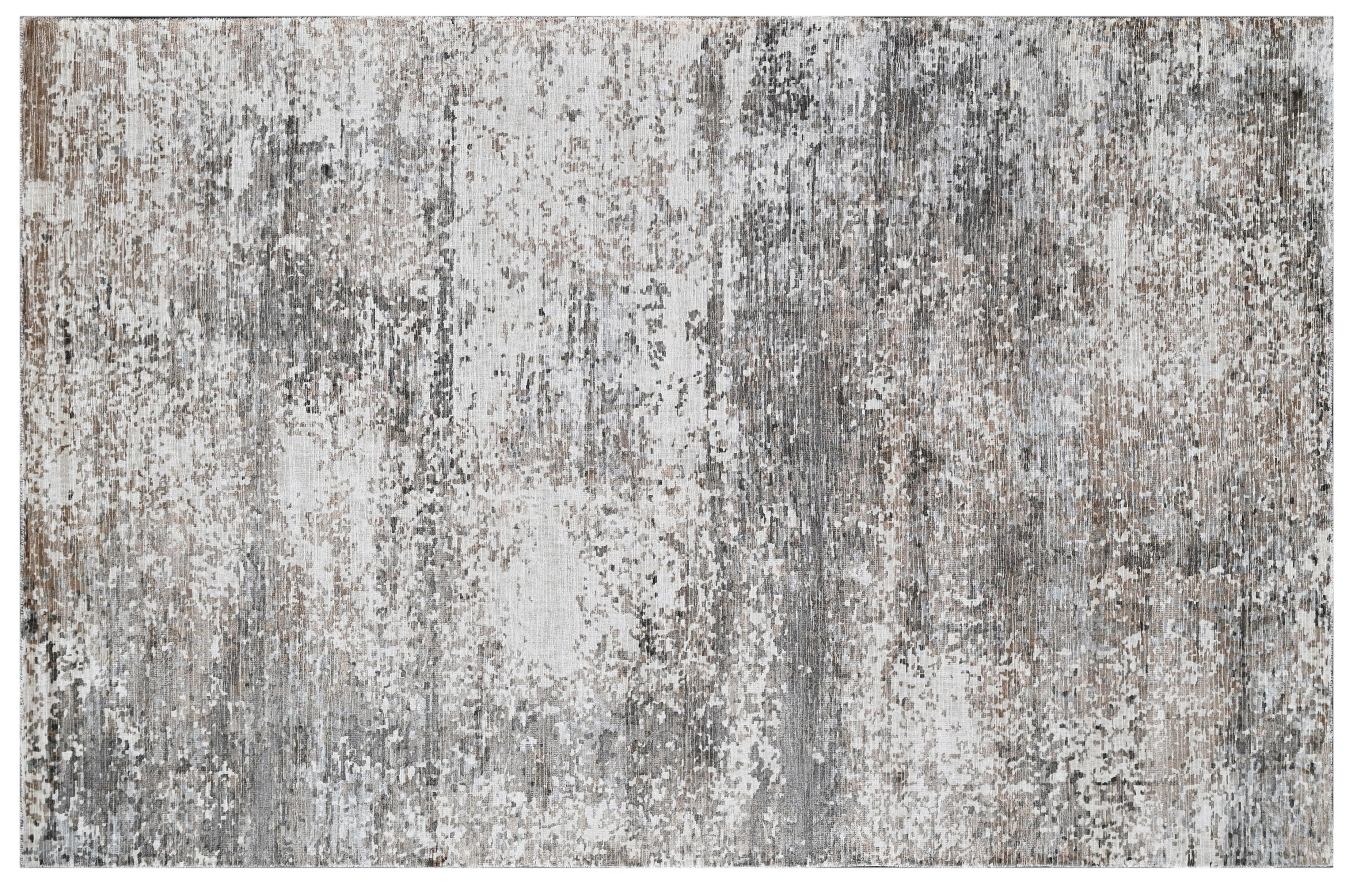 Covor tesut manual din vascoza si bumbac, imprimare manuala, Hazel HZ-106 Gri