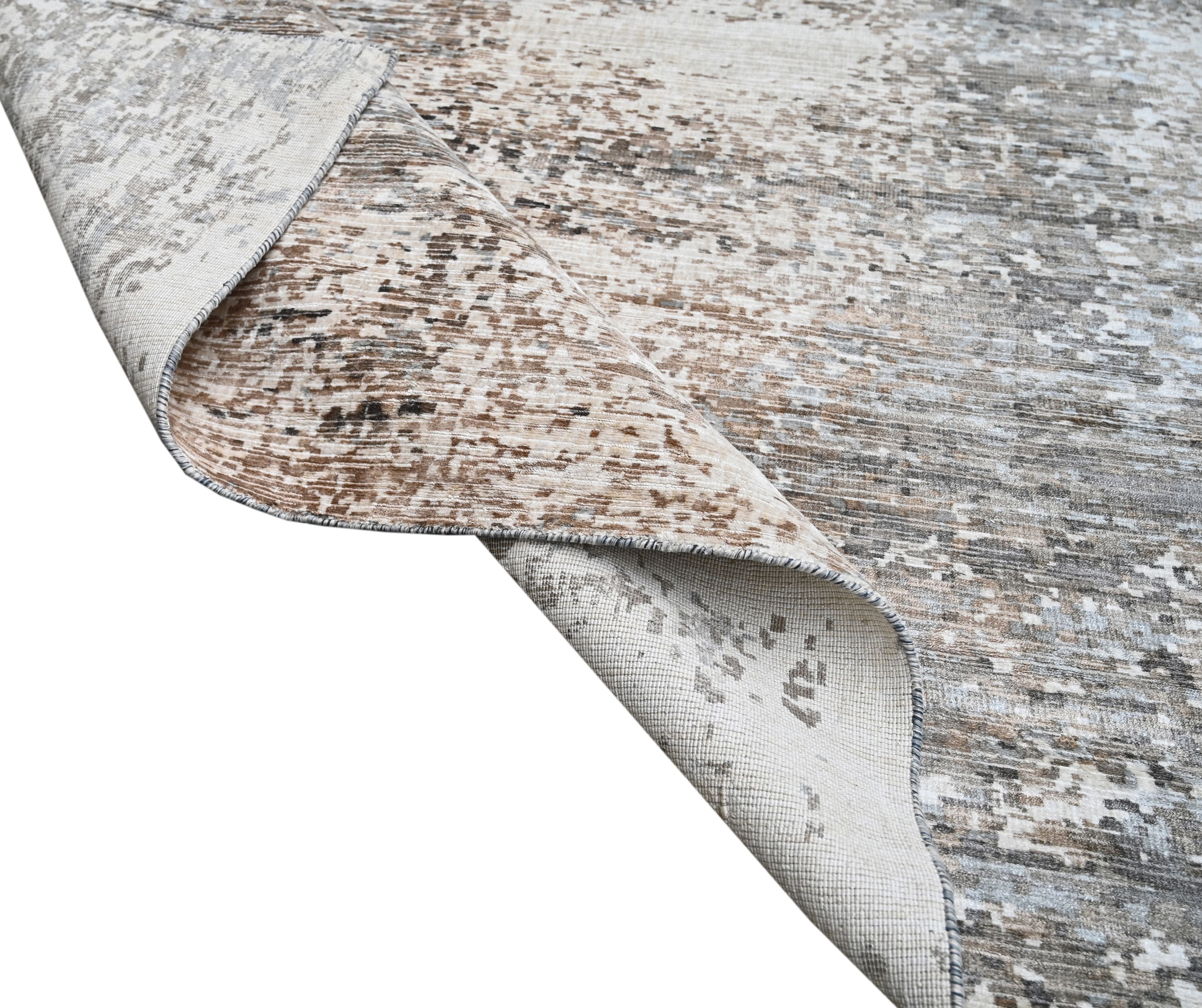 Covor tesut manual din vascoza si bumbac, imprimare manuala, Hazel HZ-106 Gri (1)