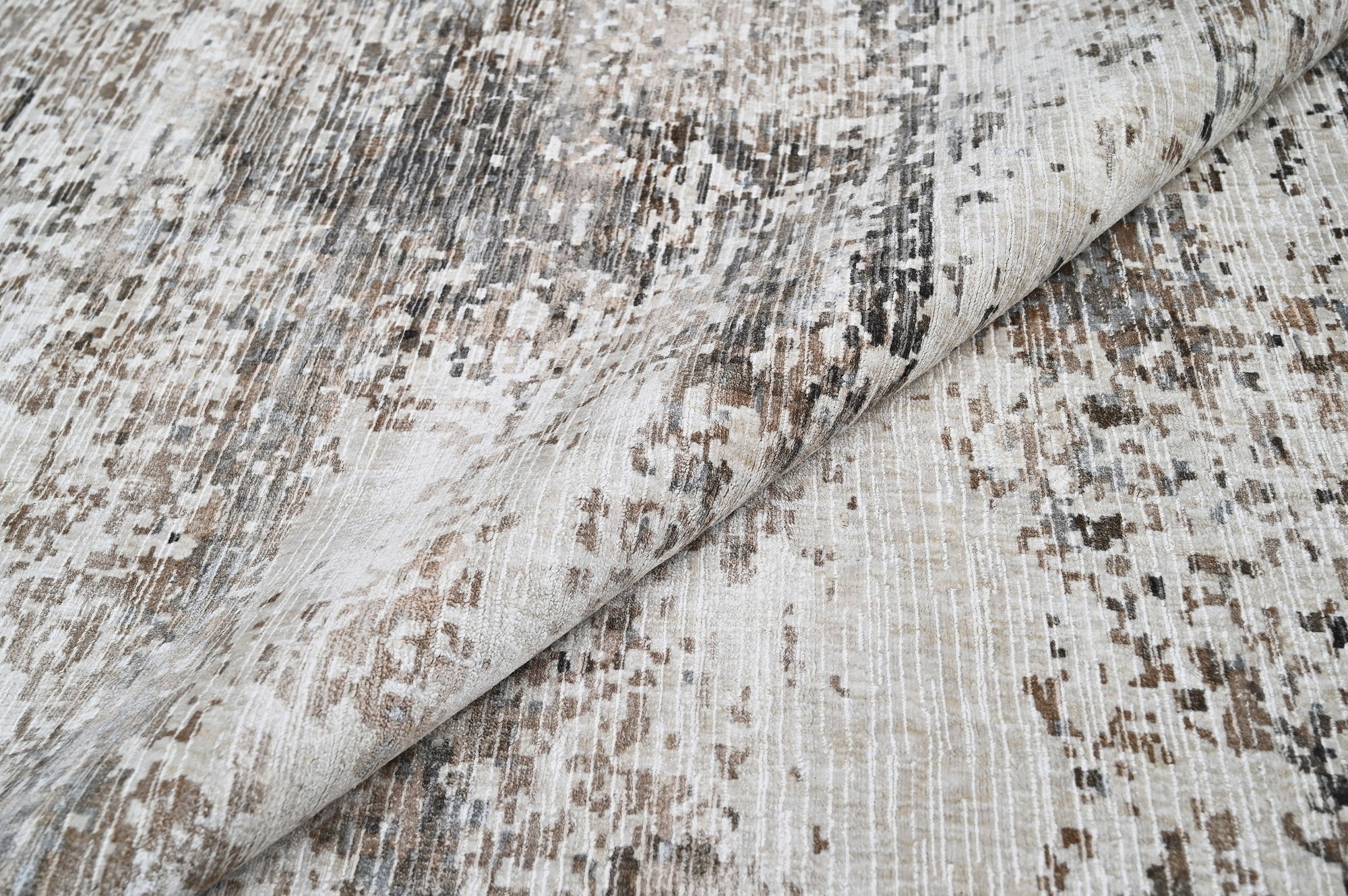 Covor tesut manual din vascoza si bumbac, imprimare manuala, Hazel HZ-106 Gri (2)