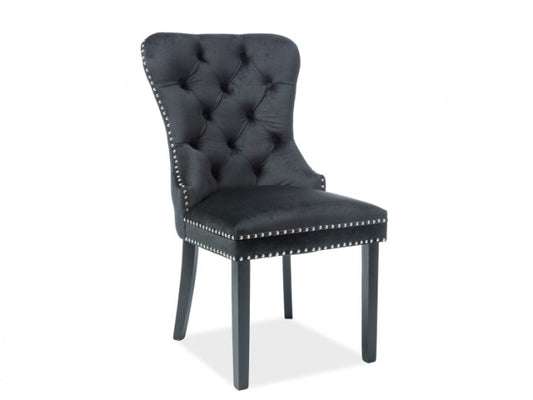 Chaise rembourrée avec tissu et pieds en bois Gusto Velours Noir, l56xA46xH98 cm