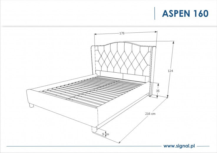 Lit recouvert de tissu Aspen Velvet, Bleu marine, 160 x 200 cm