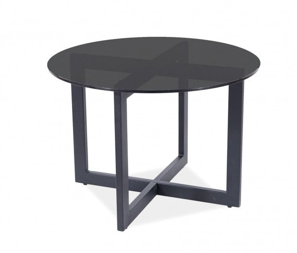 Table basse, verre et métal Almeria B Noir, Ø60xH45 cm