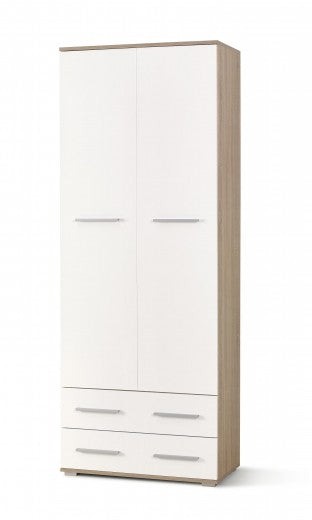 Armoire palette 2 portes et 2 tiroirs Lima REG-2 Blanc / Chêne Sonoma, l77xA40xH200 cm