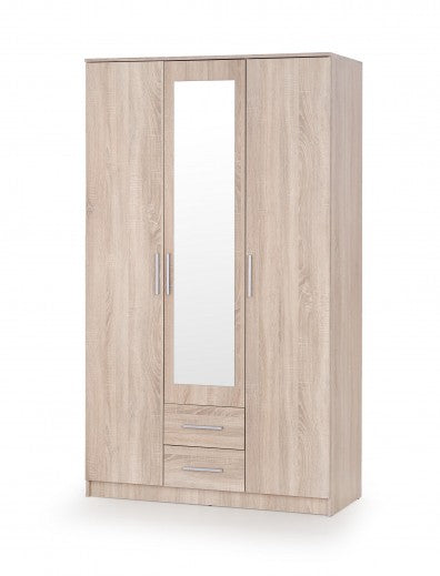 Armoire miroir, en bois avec 3 portes et 2 tiroirs Lima S-3 Chêne Sonoma, l120xA52xH205 cm