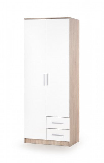 Armoire palette 2 portes et 2 tiroirs Lima S-2 Blanc / Chêne Sonoma, l80xA52xH205 cm