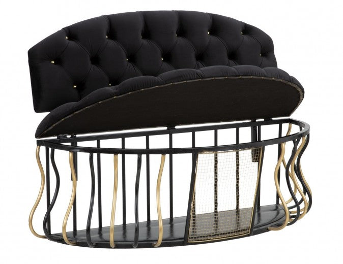 Banc avec espace de rangement, tapissé de tissu Glam Noir / doré, l128xA57xH90 cm