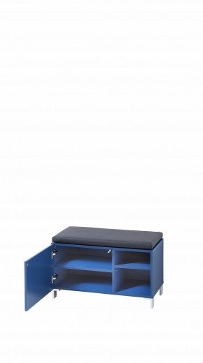 Banc tapissé de cuir écologique, avec 1 porte Kalis Bleu, l80xA39xH48 cm