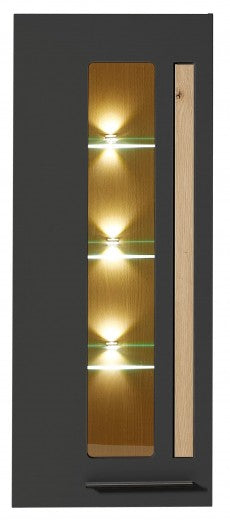Vitrine suspendue en MDF, avec 1 porte et LED incluses Loftis Graphite / Chêne, l52xA37xH128 cm