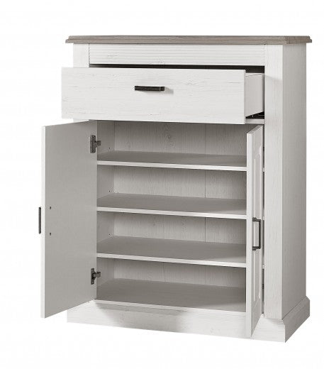 Meuble d'entrée en MDF et pâle, avec 2 portes et 1 tiroir, Victory Blanc, l89xA42xH112 cm