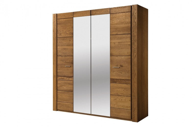 Armoire en placage et palette, avec 4 portes et miroir Velvet 77 Chêne Rustique, l205xA60xH225 cm