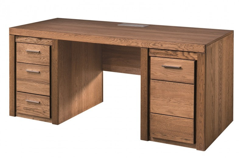 Table de bureau en placage et aggloméré, avec 3 tiroirs et 1 porte Velvet 37 Chêne Rustique, L177xl80xH78 cm