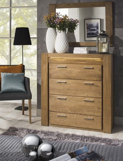 Commode en placage et palissandre, avec 4 tiroirs Velours 75 Chêne Rustique, l105xA42xH110 cm