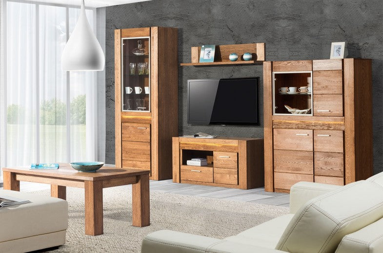 Vitrine en placage et palette, avec 2 portes et LED incluses Velours 10 Chêne Rustique, l75xA42xH200 cm