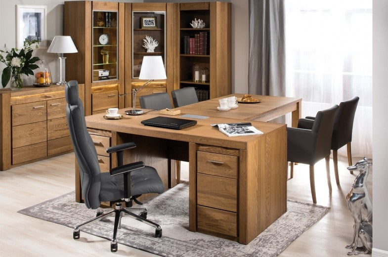 Table de bureau en placage et aggloméré, avec 3 tiroirs et 1 porte Velvet 37 Chêne Rustique, L177xl80xH78 cm