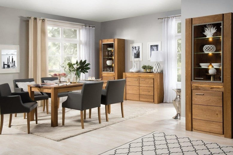 Vitrine en placage et palette, avec 2 portes et LED incluses Velours 11 Chêne Rustique, l75xA42xH200 cm