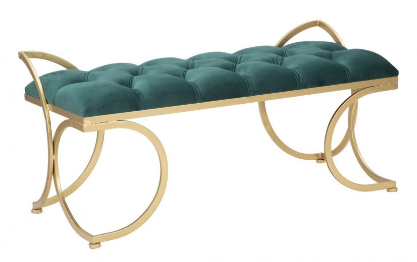 Banquette rembourrée avec pieds en tissu et métal Luxy Velvet Vert / doré, l103xA43xH47 cm