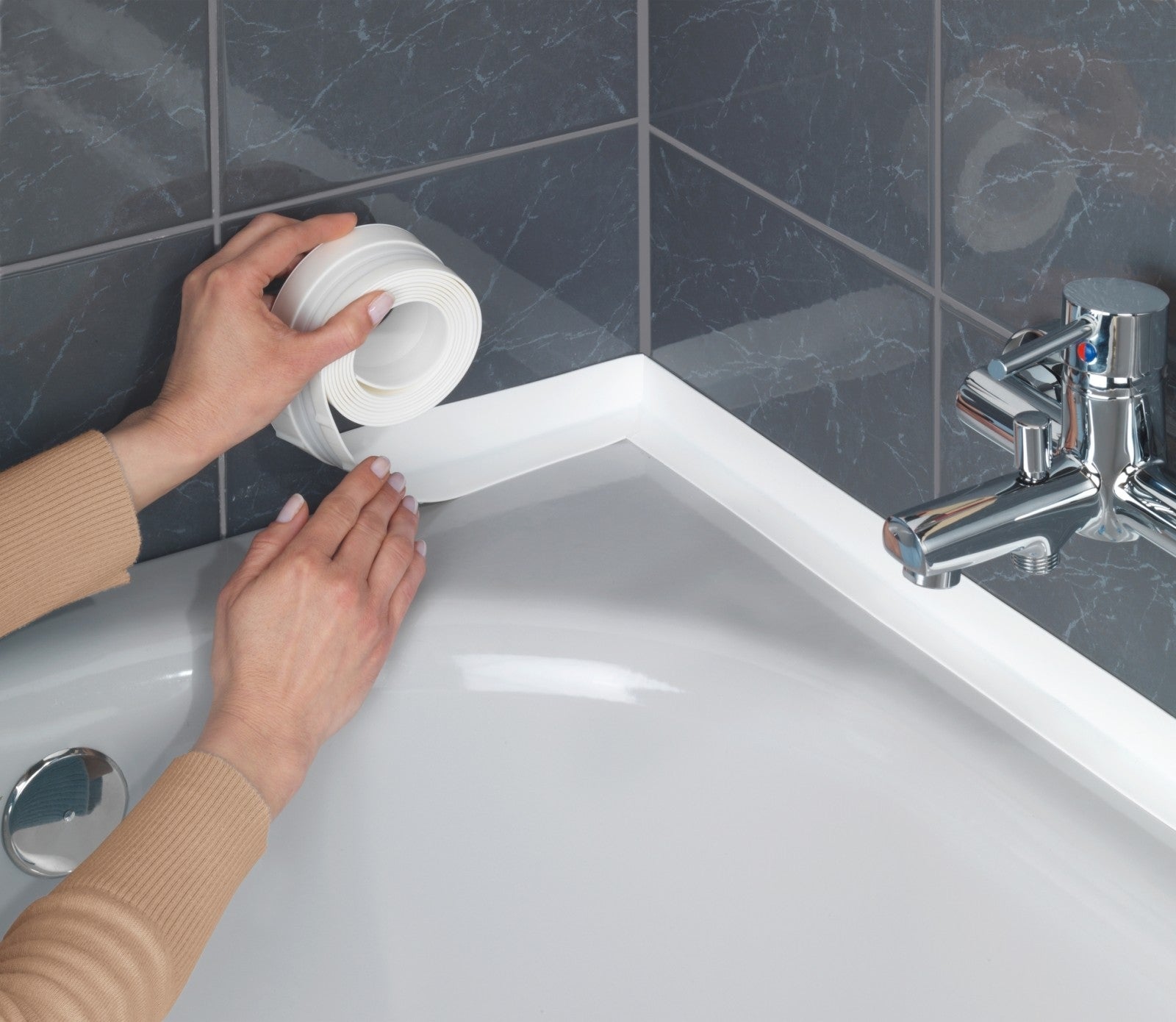 Ruban adhésif d'étanchéité pour salle de bain, plastique, Anti-moisissure, Blanc, L350x5 cm