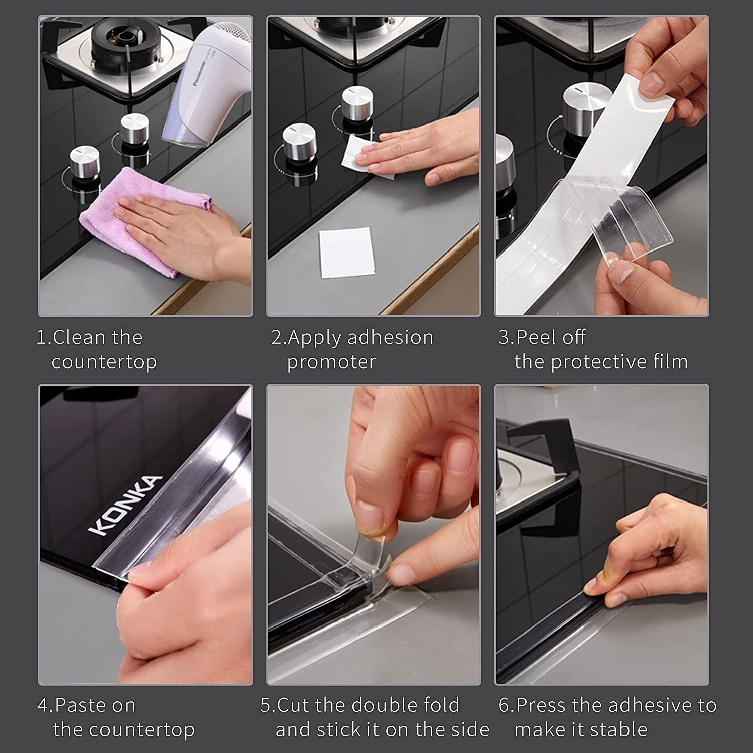 Ruban adhésif d'étanchéité pour salle de bain, plastique, anti-moisissure, transparent, L320x3,8 cm