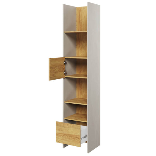 Bibliothèque en bois avec 1 porte et 1 tiroir, pour enfants et jeunes, Teen Flex TF02, Gris / Naturel, L44xW40xH218 cm
