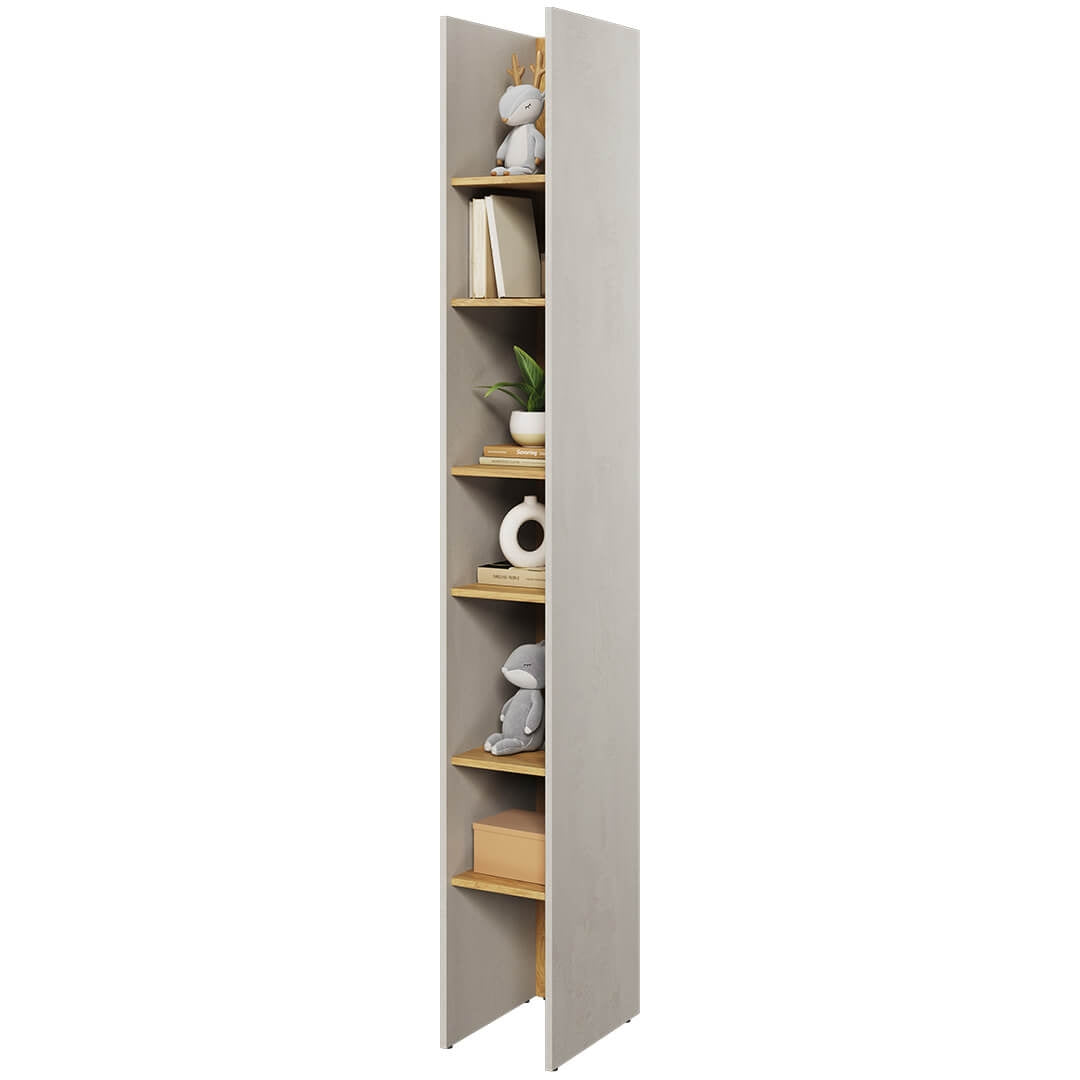 Bibliothèque en bois clair pour enfants et adolescents, Teen Flex TF03, Gris / Naturel, L27xW40xH218 cm