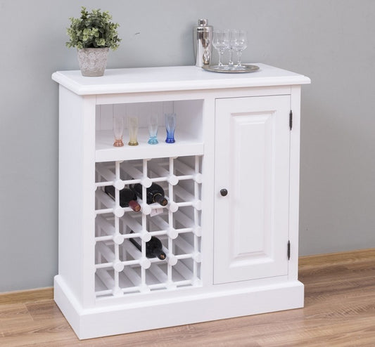 Armoire en bois de sapin, avec 1 porte et support de bouteille, Pasy PS579, P004 peint en blanc, L90XA41XH90 CM
