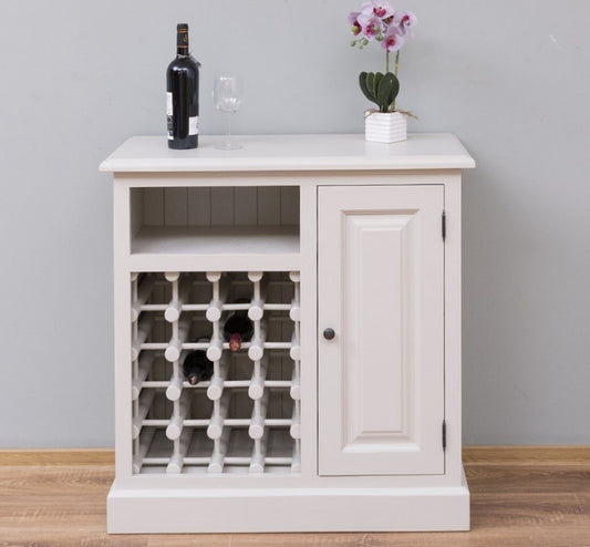 Armoire en bois de sapin, avec 1 porte et porte-bouteille, Pasy PS579, crème noire peinte P024, L90XA41XH90 CM