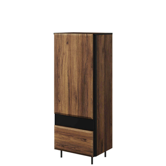 Armoire en bois, avec 1 porte et 1 tiroir, Borga 06, Chêne Catane / Noir, L55xW41xH143 cm