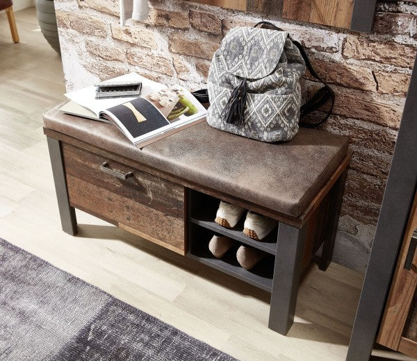 Banquette rembourrée en cuir écologique, avec 1 tiroir Marron Chelsea / Graphite, l94xA40xH49 cm