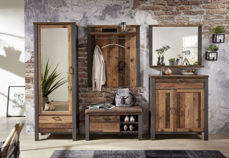 Armoire palette 2 portes et 1 tiroir Chelsea Naturel / Graphite, l94xA40xH105 cm