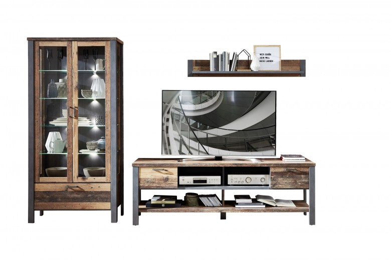 Ensemble de meubles de salon en bois, 3 pièces Chelsea I Naturel / Graphite