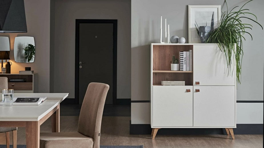 Chaise rembourrée en tissu, avec pieds en bois Mayer Velvet Gris, l48xA53xH88,5 cm