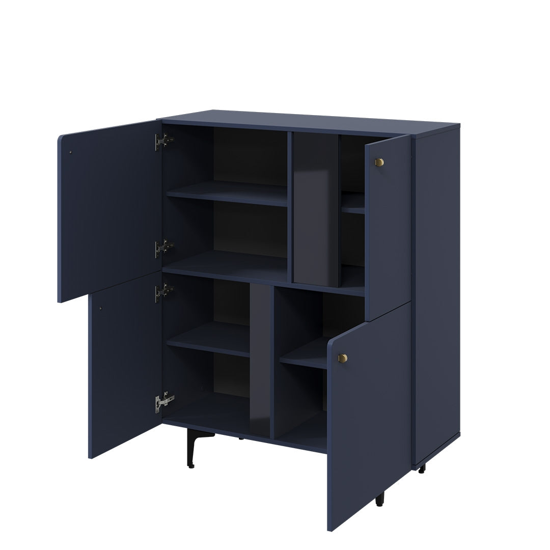 Armoire 4 portes en bois clair, Coloris CS 01, Bleu marine mat / Noir, L105xl41xH127 cm
