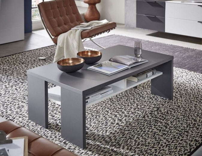 Table basse en aggloméré et MDF Madeline Graphite / Blanc, L110xl65xH40 cm