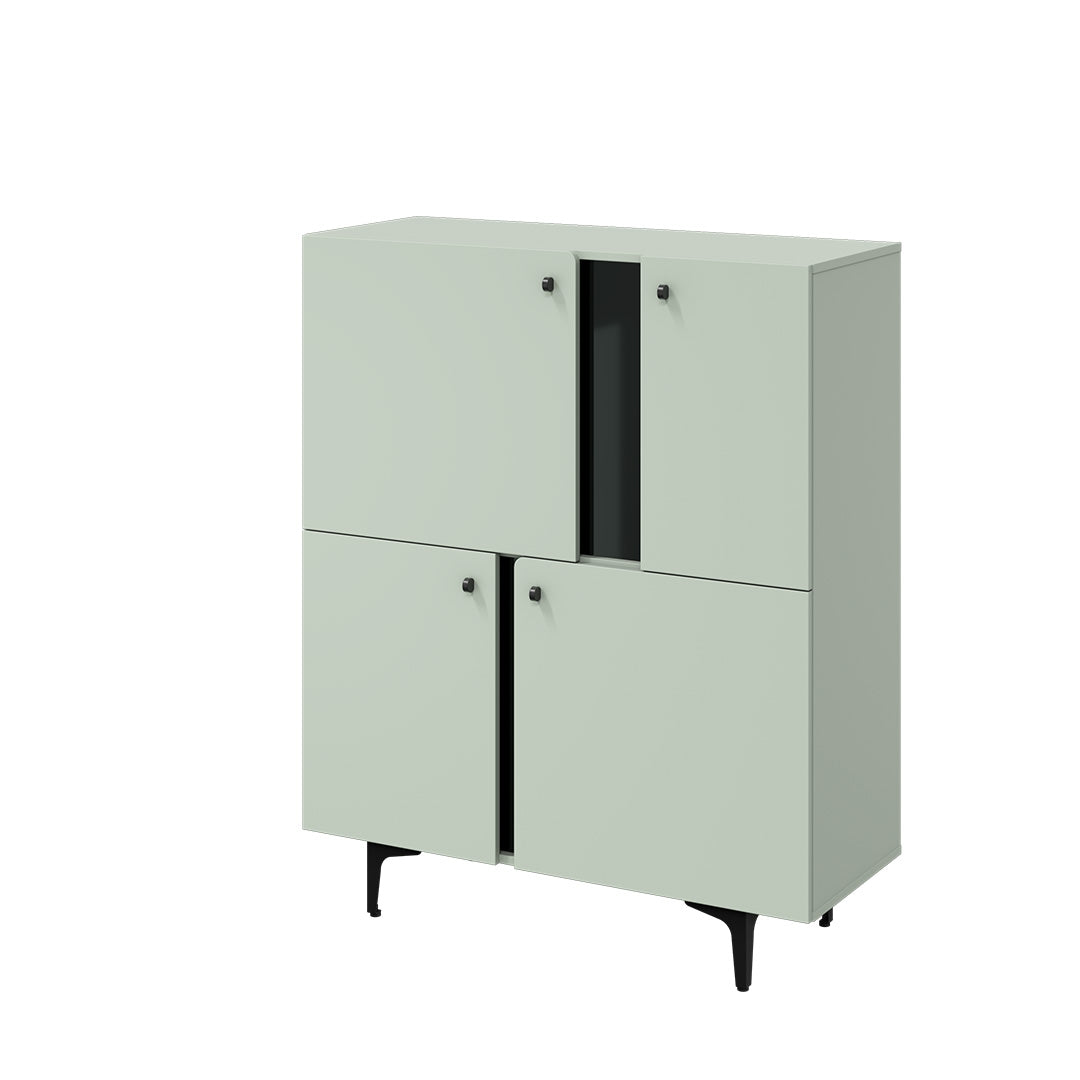 Armoire 4 portes en bois clair, Coloris CS 01, Vert Menthe / Noir, L105xl41xH127 cm