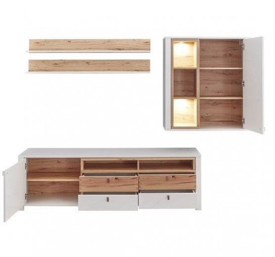 Ensemble de meubles de salon en aggloméré et MDF, 4 pièces Selina Blanc / Naturel