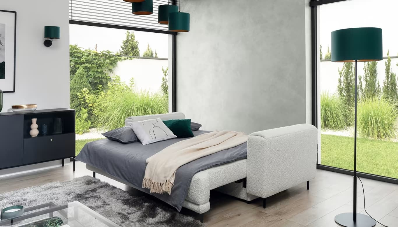 Canapea Extensibila, 3 Locuri, Lada de Depozitare, tapitata cu stofa boucle, Dalis Alb, l260xA95xH90 cm (3)