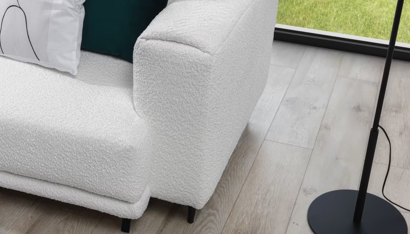 Canapea Extensibila, 3 Locuri, Lada de Depozitare, tapitata cu stofa boucle, Dalis Alb, l260xA95xH90 cm (4)