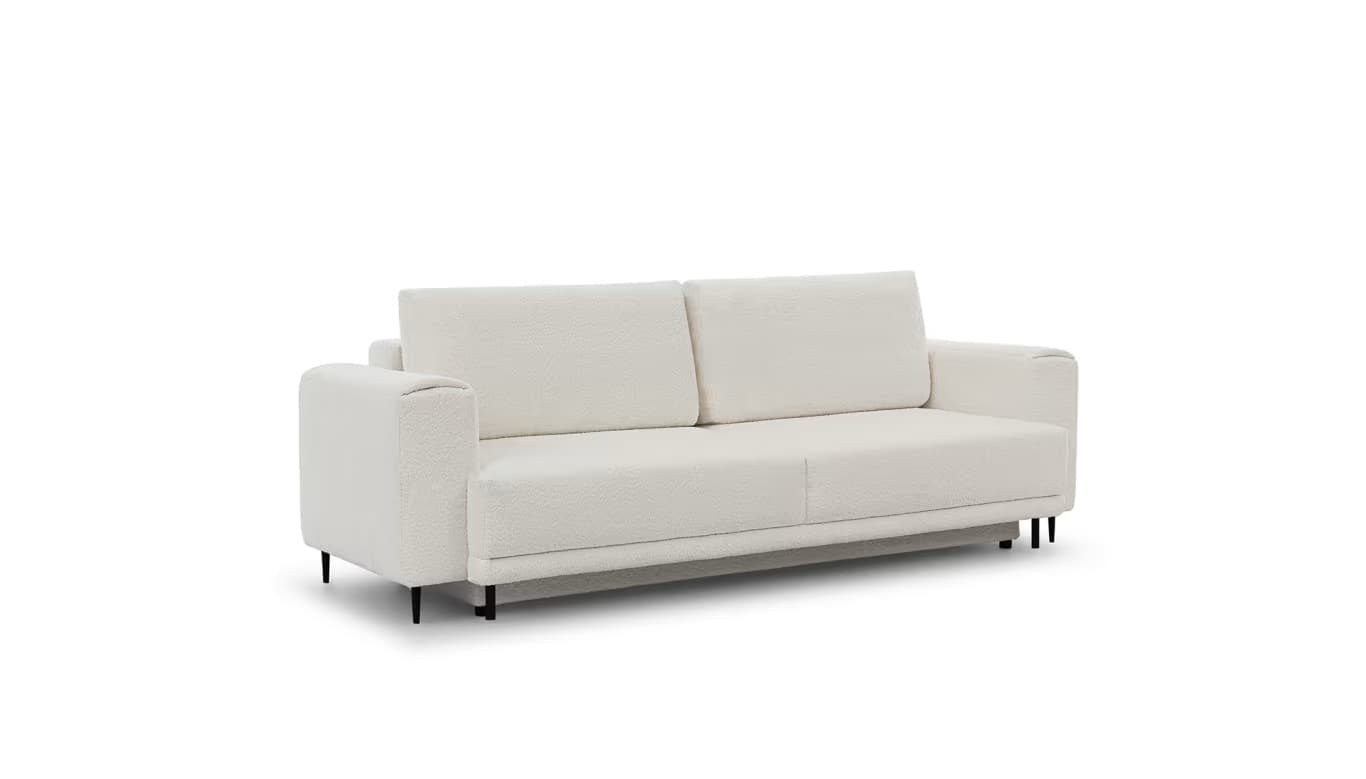 Canapea Extensibila, 3 Locuri, Lada de Depozitare, tapitata cu stofa boucle, Dalis Alb, l260xA95xH90 cm (9)