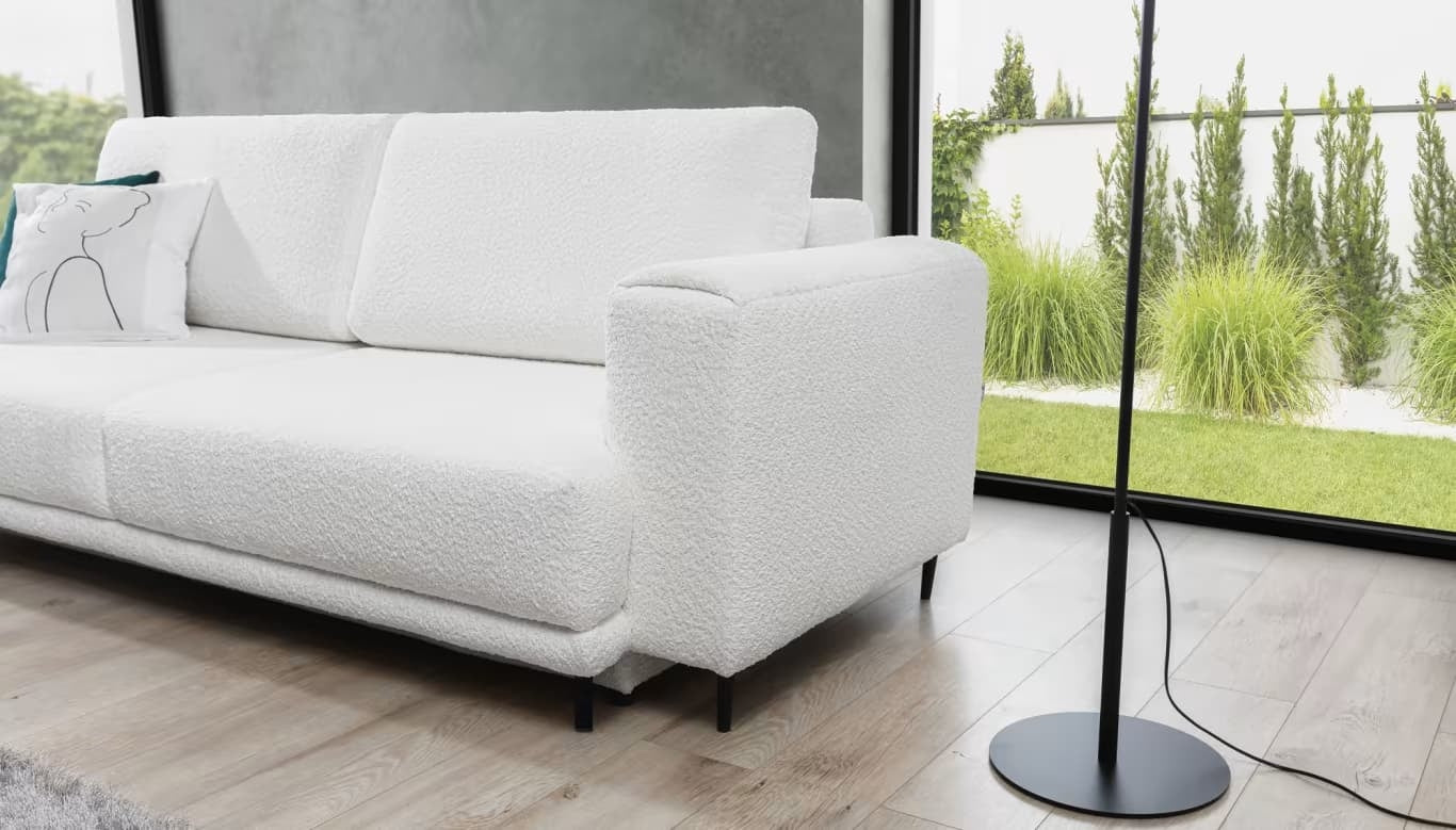 Canapea Extensibila, 3 Locuri, Lada de Depozitare, tapitata cu stofa boucle, Dalis Alb, l260xA95xH90 cm (6)