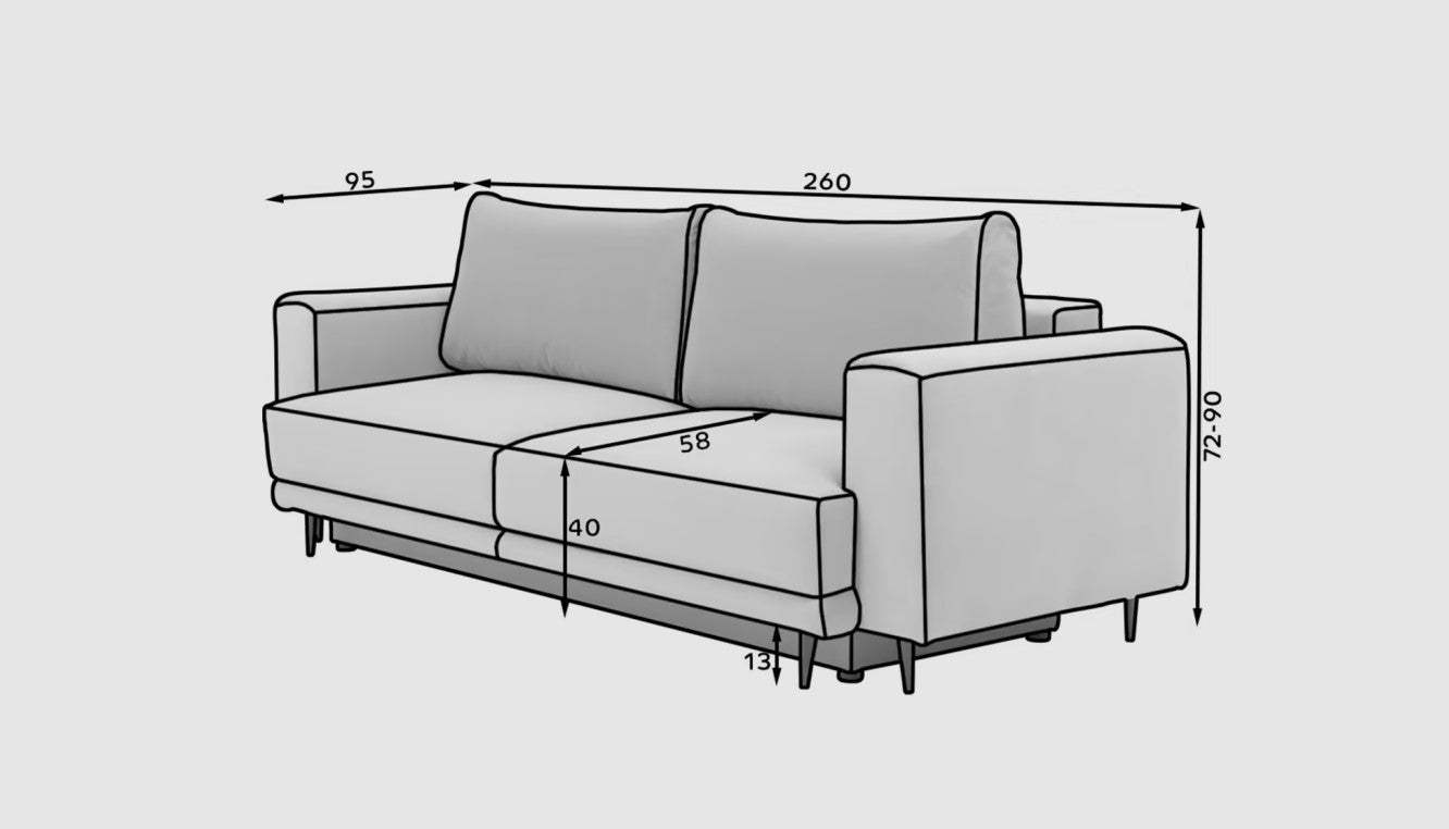 Canapea Extensibila, 3 Locuri, Lada de Depozitare, tapitata cu stofa, Dalis Nube, l260xA95xH90 cm (5)