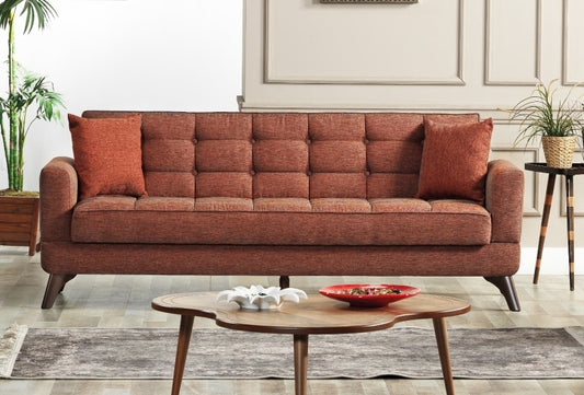 Canapé extensible avec rangement, rembourré en tissu 3 places Los Angeles Brique K1, l220xA84xH86 cm