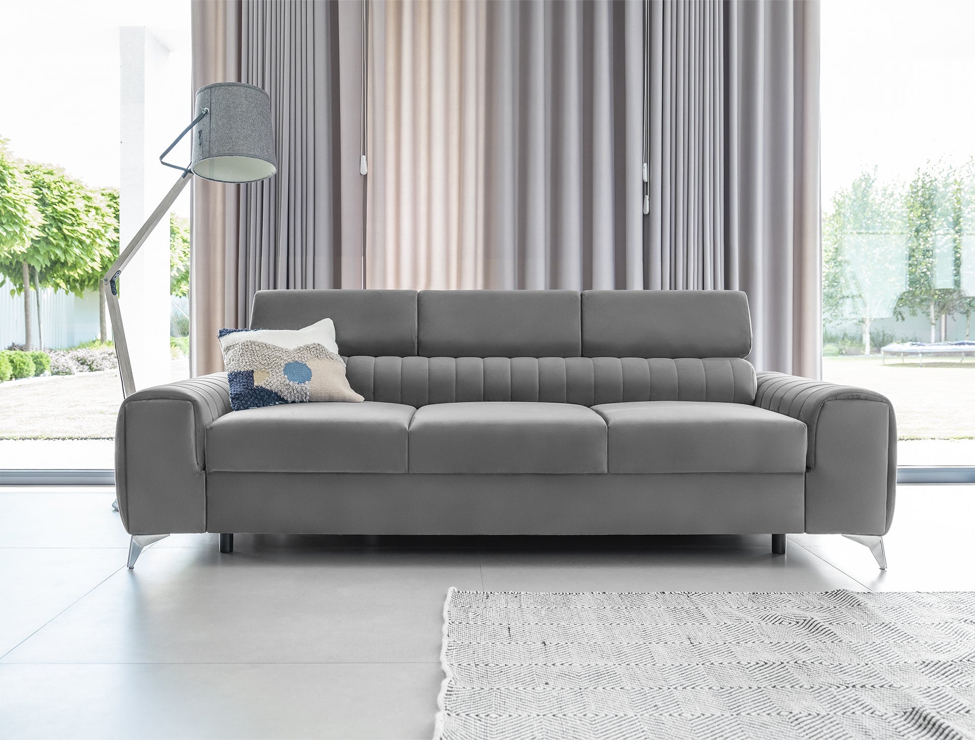 Canapea Extensibila, 3 Locuri, Tetiere Reglabile, tapitata cu stofa, Laurette, l261xA97xH75-105 cm (2)